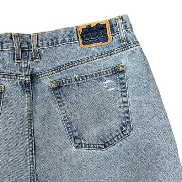 Custom Reworked Light Wash Denim Cutoffs Shorts 38 Blue Distressed High Rise - Picture 3 of 6